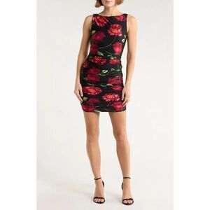 New AFRM LOS ANGELES Leila Shiny Knit Bodycon Dress in Black Floral Size S
